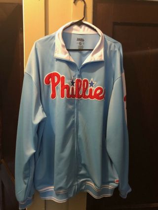 Vtg Philadelphia Phillies Powder Blue Medium Zip Up Jacket 100 Polyester