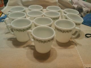 12 Vtg Pyrex Milk Glass Coffee Mugs Cups W Corelle Spring Blossom / Crazy Daisy