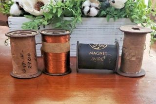 4 Vintage Spools Of Magnet Wire Ge Copper