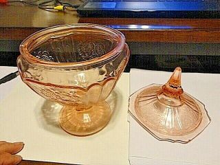 Vintage Pink Depression Glass Candy Bowl And Lid - 8 - 9 " Tall - 5 1/2 " Diameter