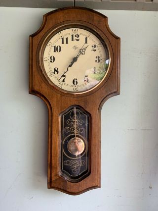 Vintage Elgin Wood Wall Clock 28”