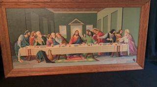 Large Vintage Paint By Number Last Supper Wood Frame 35 " X18” Religious Art