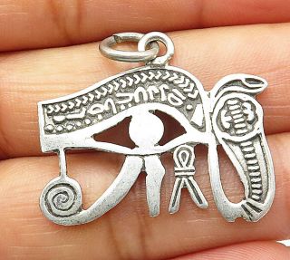 925 Sterling Silver - Vintage Egyptian Eye Of Horus Ankh Drop Pendant - P6071