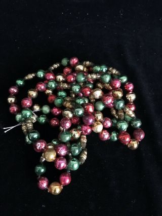 70” 10mm Vintage Green Red Gold Mercury Glass Bead Gold Tube Christmas Garland