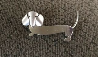 Beau Vintage Sterling Silver Weiner Dog,  Dachshund Brooch Pin 2” Long 7/8” Tall