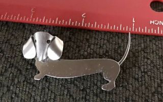 Beau Vintage Sterling Silver Weiner Dog,  Dachshund Brooch Pin 2” Long 7/8” Tall 2