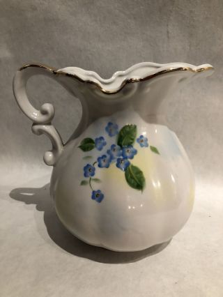 Vintage Lefton China Porcelain Hand Painted Drink Pitcher Sl4190 Blue Flowers