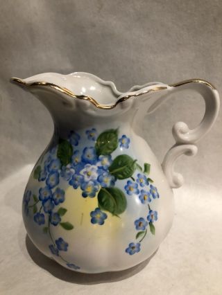 Vintage Lefton China Porcelain Hand Painted Drink Pitcher SL4190 Blue Flowers 5