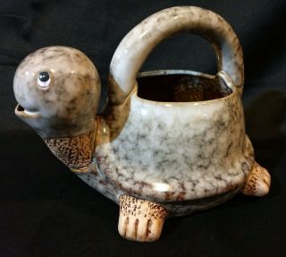 Turtle Waterer Vintage Whimsical Art Pottery Planter Figure Garden Watering Can
