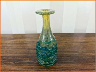 Vintage Mdina Bottle Vase Applied Glass Trail Web Sea Sand Blue Green Sommerso