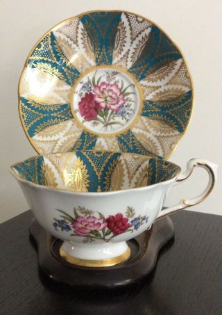 Vintage Paragon Fine Bone China Cup & Saucer Gold Trim Carnations England