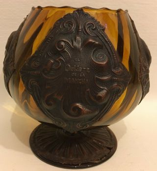 Vintage Spain Jeype Embossed Leather El Quijote De La Mancha Large Goblet Bowl
