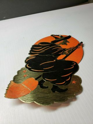Vintage 1950s Halloween Witch Decoration Foil Over Cardboard Angry Witch Punched