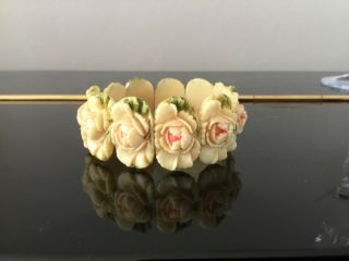 Collectible Vintage Carved Flowers Costume Jewellery Bracelet Gift 1950s