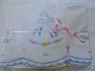 Vintage Southern Belle Embroidered Pillowcases 21 X 31 Crochet Lace Drawn Thread