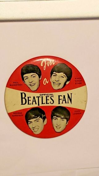 Vintage 1964 Beatles 4 " Pinback Button " I 