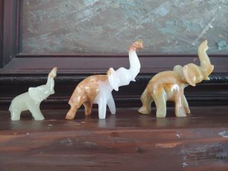 Vintage JADEITE JADE Carved LUCKY ELEPHANT Figurines Trunk Up. 2