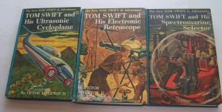 Vintage Tom Swift Matte Books Blue 10,  14,  15 Cycloplane Retroscope Spectromarine