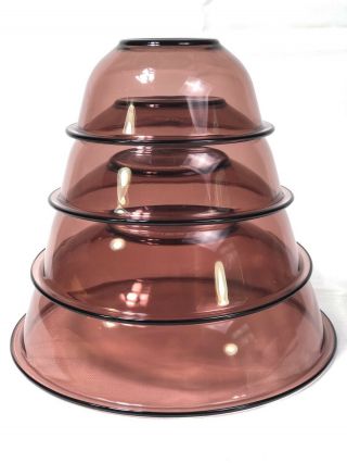 Set Of 4 Vintage Pyrex Corning Nesting Bowls Cranberry Purple 322 323 325 326