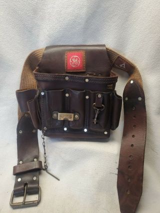 Pre - Owned Vintage Ge Leather Lineman Electric Tool Bag W/ Weyerhaeuser Belt