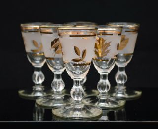 Vintage Libbey Gold Leaf Liqueur Cordials Shot Glasses Set Of 6