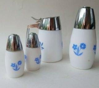 Corningware Cornflower Salt Pepper Sugar Shaker Dripout Dispenser Vtg Blue Set