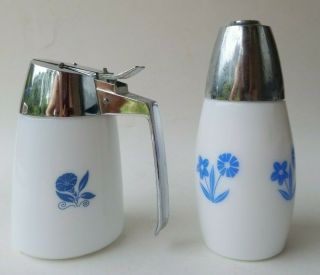 Corningware Cornflower Salt Pepper Sugar Shaker Dripout Dispenser VTG Blue Set 4