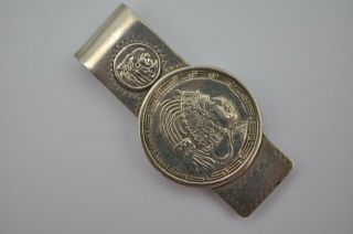 Vintage Mexico Mayan Portrait Coin Money Clip Aztec Alpaca Silver