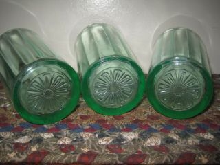 3 Vtg Green Ribbed U.  S.  Glass Co Depression Vaseline 10 Oz Water Tumblers Tendril