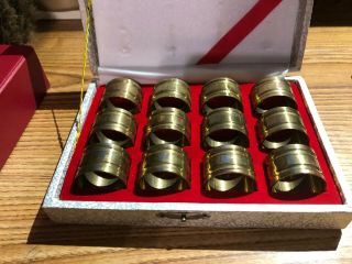 Set Of 12 Vintage Solid Brass Gold Tone Napkin Rings Holders