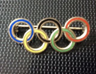 Vintage 1936 German Berlin Olympics Ring Badge Brooch Marked Gesch