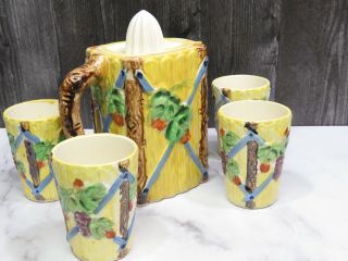 Vi\ntage Japan Majolica Juice Set Pitcher Reamer And 4 Cups