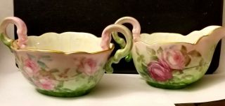 Vintage Porcelain Dish Creamer Sugar Bowl Floral Roses Unmarked