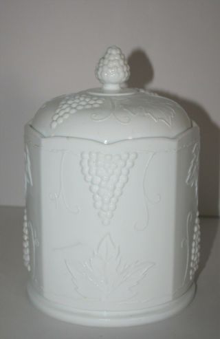 Vintage White Milk Glass Canister Jar W/lid 9 " Large Colony Harvest