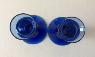 Set 2 Vintage Cobalt Blue Glass Candle Holders 4” Tall 4