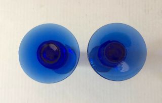Set 2 Vintage Cobalt Blue Glass Candle Holders 4” Tall 5