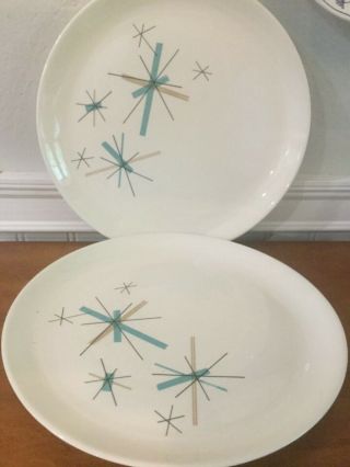 Two (2) Vintage Salem North Star Atomic Starburst 9” Dinner Plates Vgc