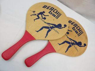 Vintage Beach Ball Paddles Mid Century Graphic Red/black Beach Game Set Of Two