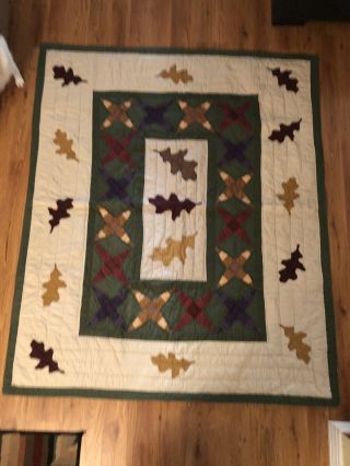 Vintage Hand Made Quilt Lap,  Throw Autumn,  Country,  Log Cabin 61”x51”