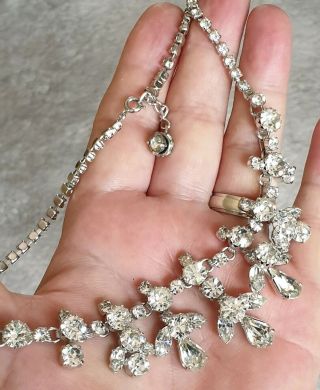 Vintage Art Deco Jewellery Sparkling Crystal Silver Flower Dropper Necklace
