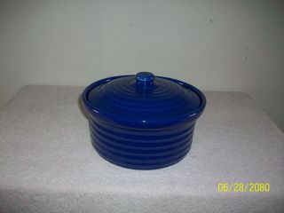 Vintage Bauer Pottery Cobalt Blue Glazed Covered Ringware Pattern Dish
