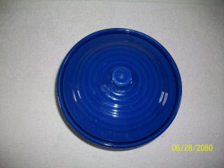 Vintage Bauer Pottery Cobalt Blue Glazed Covered Ringware Pattern Dish 2