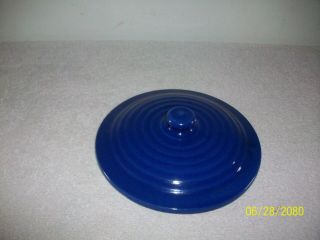 Vintage Bauer Pottery Cobalt Blue Glazed Covered Ringware Pattern Dish 7