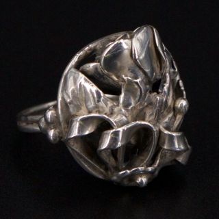 Vtg Sterling Silver - Art Nouveau Flower Ribbon Statement Ring Size 5.  5 - 9g