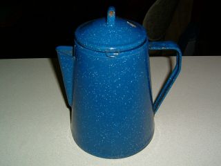 Vintage Blue Speckled Enamel Coffee Pot Percolator Enamelware 10 " Porcelainware
