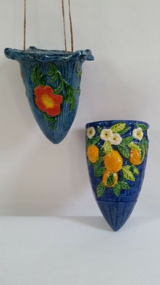 Vintage Japan Majolica Wall Pocket And Hanging Vase/planter