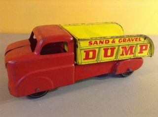 Vintage Marx Red Yellow Pressed Steel Sand & Gravel Dump Truck
