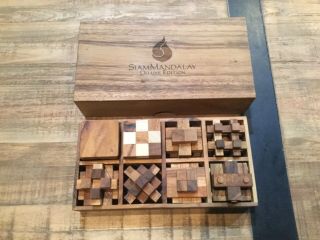 Vtg.  Set Of 8 Siammandalay Deluxe Edition Brain Teaser Puzzle Games Wooden Box