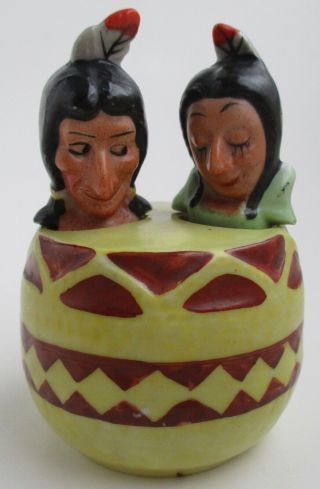 Vtg Native American Indian Ceramic Nodder Salt An Pepper Shakers Chief And Wife