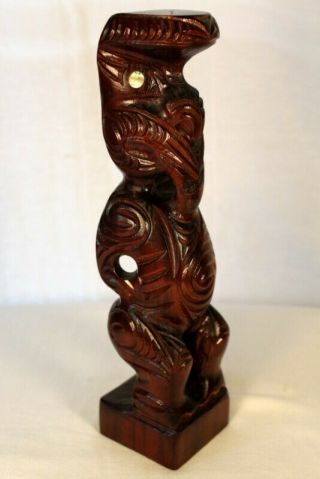Vintage Maori Carved Wood Tiki With Shell Eyes By Penikera Hona,  Zealand